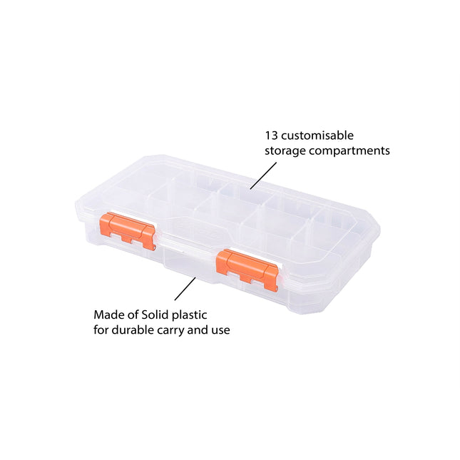 Tactix 13 compartment transparent storage box with removable dividers (2)