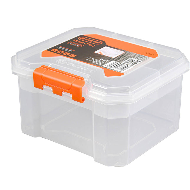 Tactix 4 Compartments Deep Storage Box, transparent polypropylene organiser with removable divider tray