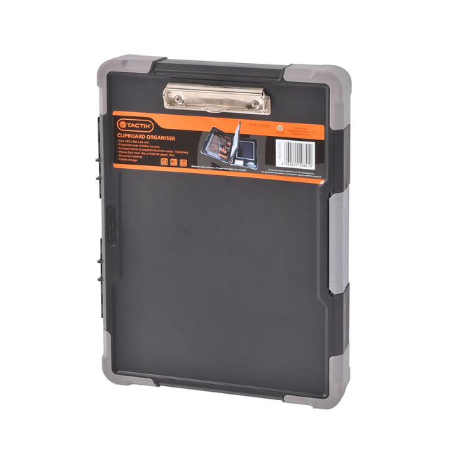 Tactix Clipboard Organiser black and grey A4 hard case with steel clip