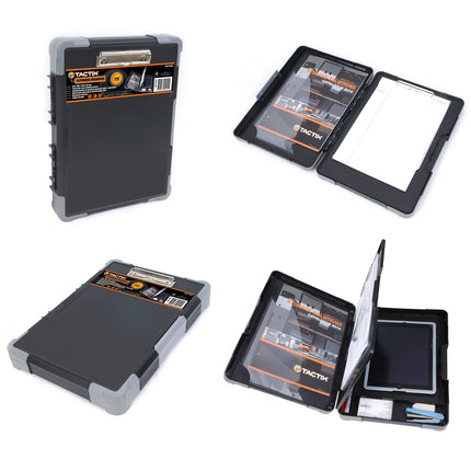 Tactix Clipboard Organiser black and grey A4 hard case with steel clip (2)