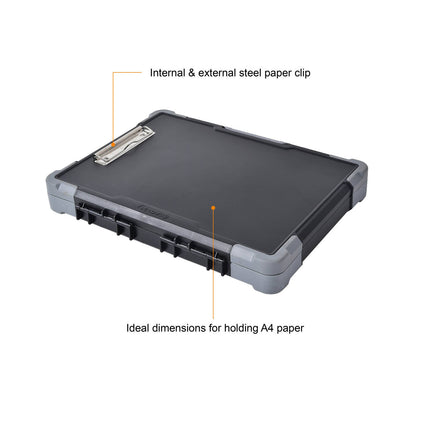 Tactix Clipboard Organiser black and grey A4 hard case with steel clip (4)