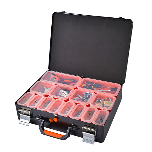 Tactix 17 inch steel organiser case with 20 removable tubs (2)