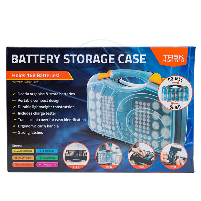 Taskmaster Double Sided Battery Storage Case with translucent cover and battery tester