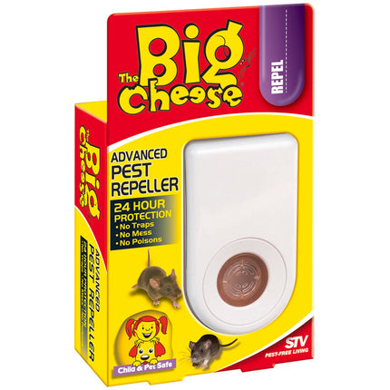 The Big Cheese Advanced Pest Repeller plug-in rodent deterrent in white with retail packaging