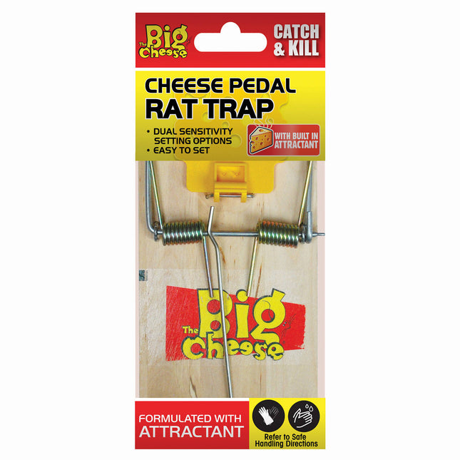 The Big Cheese Cheese Pedal Rat Trap wooden snap trap with pre-baited pedal