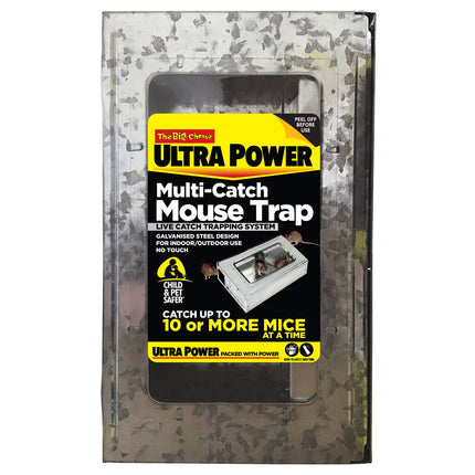 The Big Cheese Multi-Catch Mouse Trap galvanised steel trap with clear flip top lid