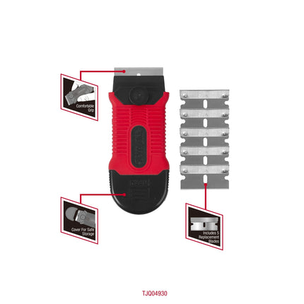 Trojan Safety Scraper With 5 Blades in red and black with rubber grip (2)