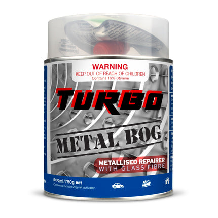 Turbo Metal Builders Bog 500ml can, grey two part polyester metal repair filler