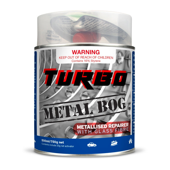 Turbo Metal Builders Bog 500ml can, grey two part polyester metal repair filler