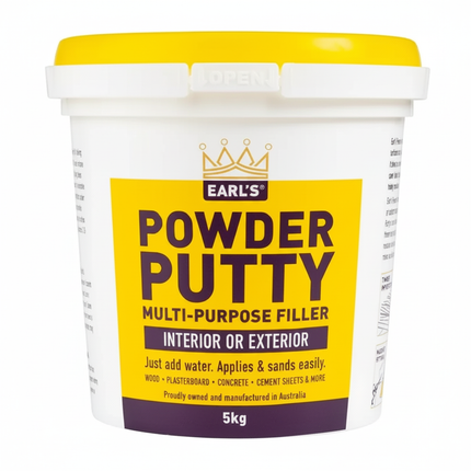 Earl’s Powder Putty – Mix-to-Use Interior & Exterior Filler (No Waste, Easy Sand)