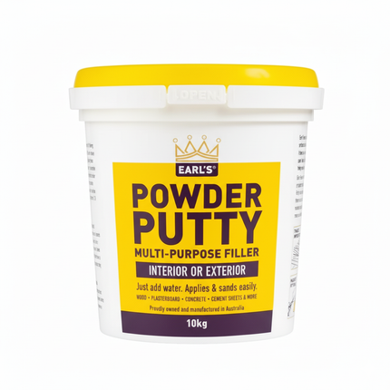Earl’s Powder Putty – Mix-to-Use Interior & Exterior Filler (No Waste, Easy Sand)