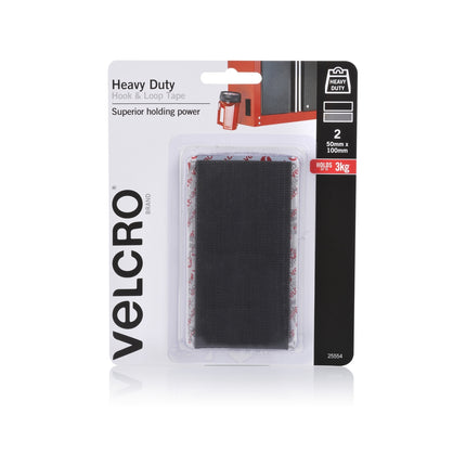 Velcro Brand Heavy Duty Hook and Loop Tape 50 x 100mm black 2 pack