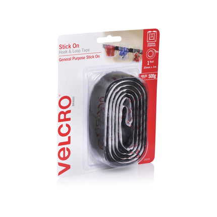 Velcro Brand Stick On Hook and Loop Tape 25mm x 1m Black (2)