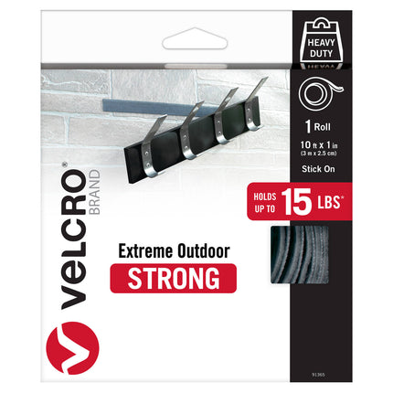 Velcro Extreme Outdoor grey hook and loop tape roll, 25mm x 3m, in retail packaging